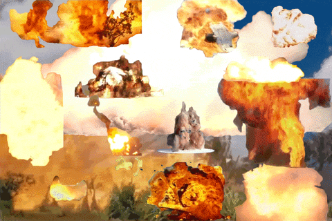 multiple shitty explosion gifs layered upon each other