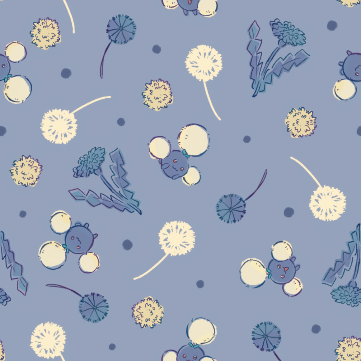 jumpluff tiling blue background with floating dandelion puffs