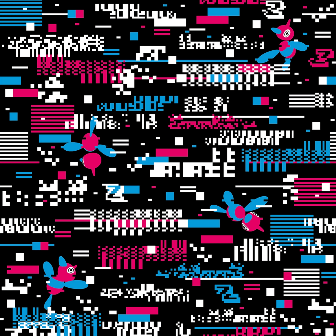 porygon tiling glitchy background of porygon colors over black
