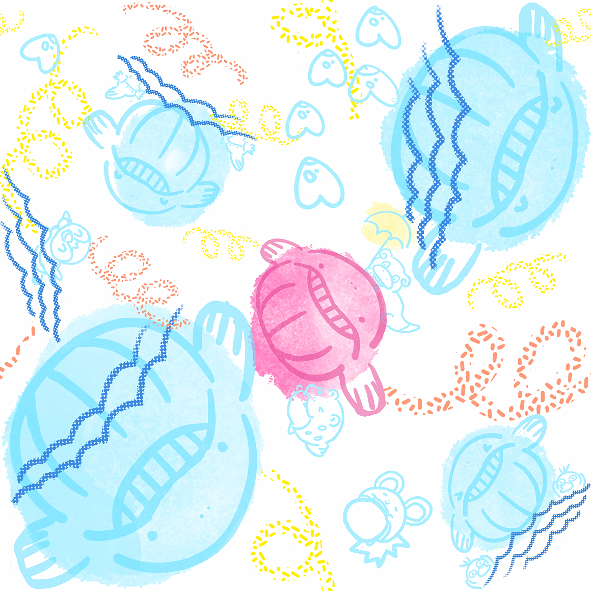 wailmer tiling pastel watercolor background with various summery colors of wailmer